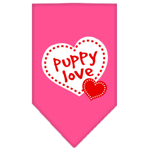 Puppy Love Screen Print Bandana Bright Pink Large